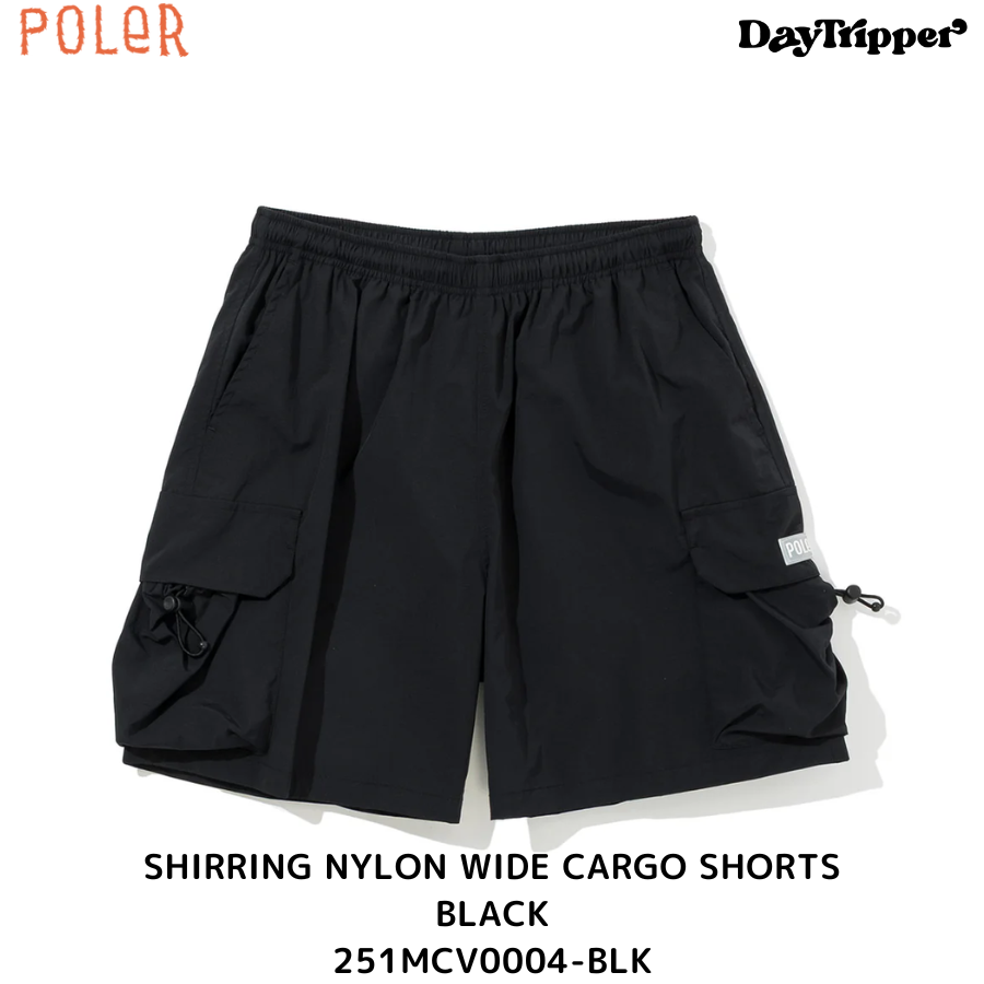 POLER SHIRRING NYLON WIDE CARGO SHORTS