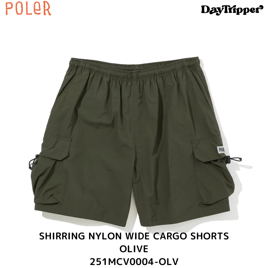 POLER SHIRRING NYLON WIDE CARGO SHORTS