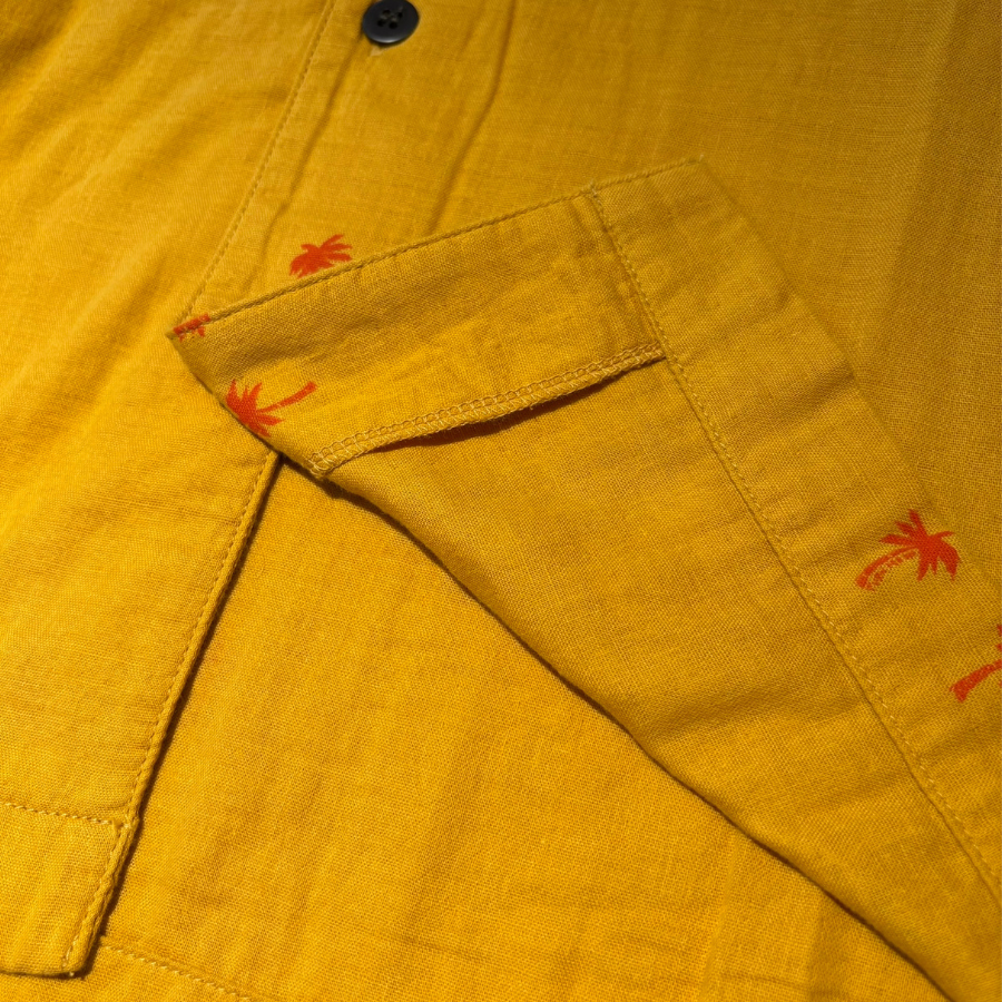 TURN ME ON Palm Tree Double Gauze S/S Shirt YELLOW